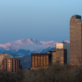 Downtown Denver Skyline with Mount Evans as backdrop