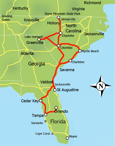 Jurnii RV - Florida Plus 10 Days Itinerary Map
