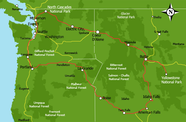 Jurnii RV - Northwest USA - 13 days Itinerary Map